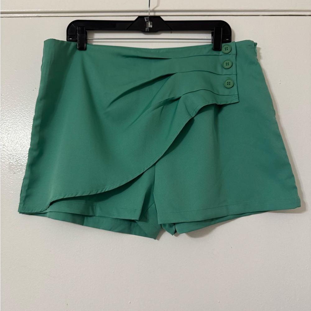 Green Skorts with Wrap-Style Design